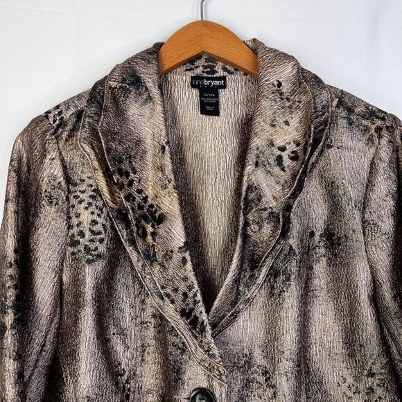 Lane Bryant Tan Animal Print Structured Collar Single Breasted Blazer Sz 14/16W - Picture 3 of 11